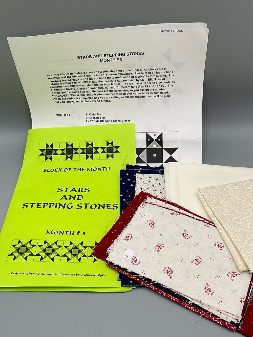 Quakertown Quilts Stars and Stepping Stones Month #8 Pieced Quilt Kit + Pattern